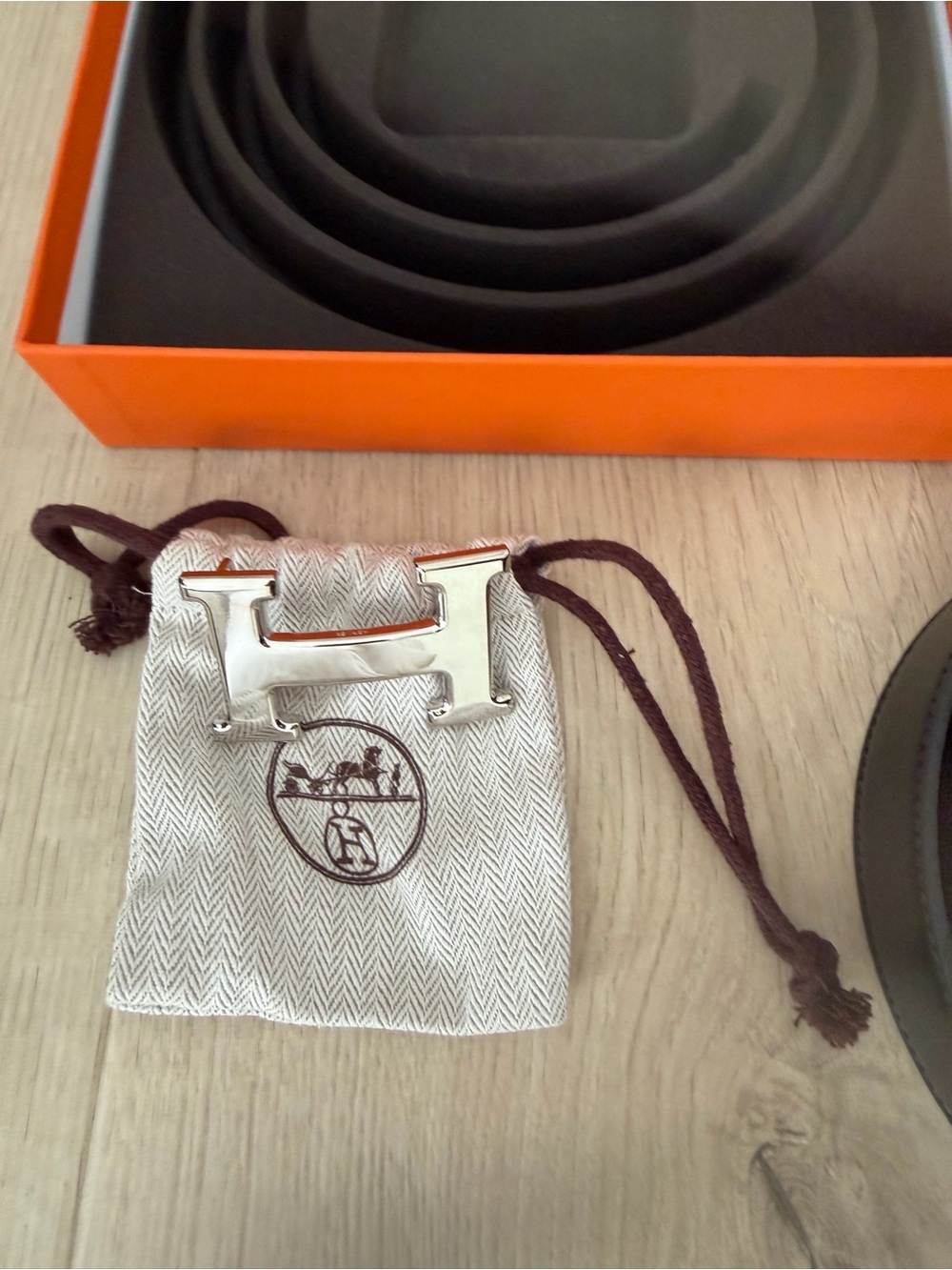 Hermes Silver H Buckle with Black/Brown Leather Belt